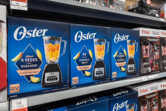 Oster blender, by USA's Newell Brands, displayed on a supermarket store shelf. Jalisco, Mexico, July 20, 2026.
