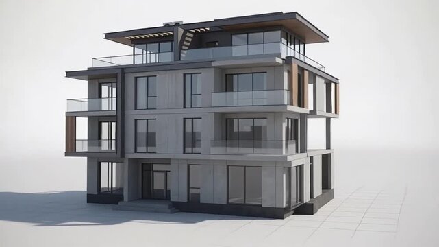 3D Exploded View Animation of Modern Architectural Apartment Building Frame and Layer Construction