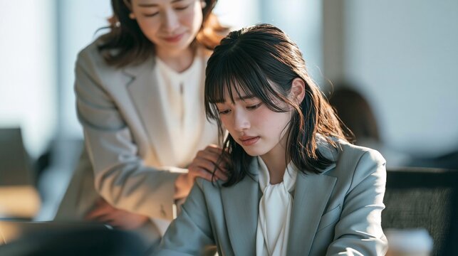 失敗を乗り越えようとする新入社員を上司が温かくサポートする仕事風景