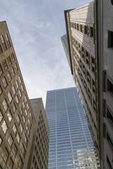 Fototapeta premium skyward view on Melinda St off Yonge St to east elevation of Commerce Court West, One King West Hotel & Residence, and 69 Melinda St, Toronto