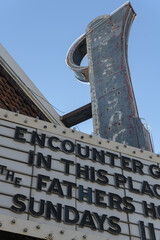 Fototapeta premium exterior marquee structure sign at the former Mount Pleasant Theatre (renamed 1951) originally Hudson Theatre (1926) at 675 Mount Pleasant Rd, Toronto