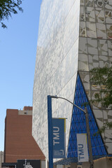 Fototapeta premium detail of the Sheldon & Tracy Levy Student Learning Centre at TMU, Gould St side, otherwise located at 341 Yonge St, Toronto