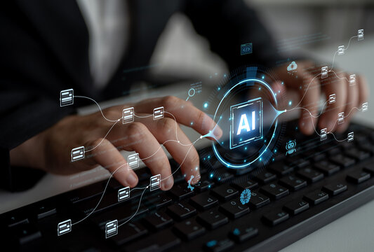 An AI-powered system for automating data workflows. The central intelligence processes and distributes information, managing complex data pipelines as shown by the surrounding code. Fermion