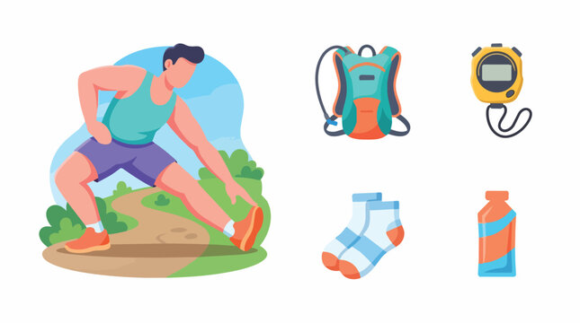 Running Collection Set with Athletic Gear and Accessories Vector Illustration