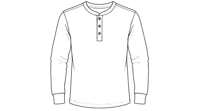 Black outline vector icon of a long sleeve waffle knit henley shirt with ribbed collar three button placket and cuffed sleeves drawn with thin lines in straight front presentation style
