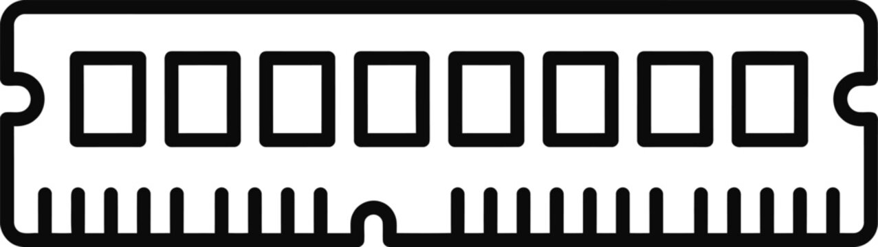 Black and white outline icon of a computer RAM memory stick.