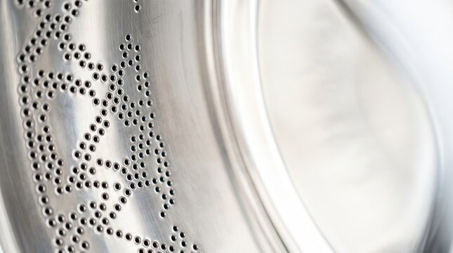 Close Up View of Perforated Stainless Steel Washing Machine Drum Surface for Inspection