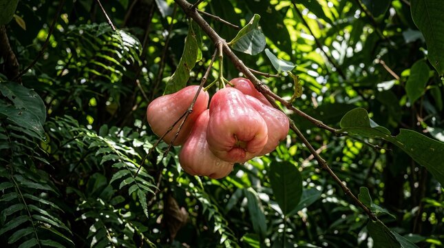 Fresh Jambu Air Wax Apple Growing on Tree in Tropical Orchard