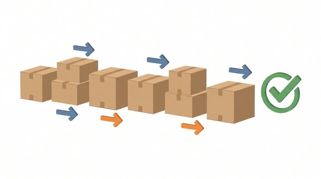 Isometric cardboard boxes in a warehouse delivery queue with