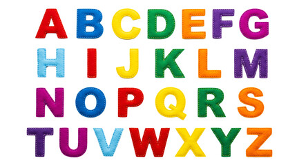 Colorful felt alphabet letters stitched with thread isolated on transparent background © PNGHill