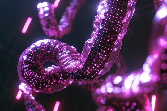 Abstract glowing tubes with pink light and texture