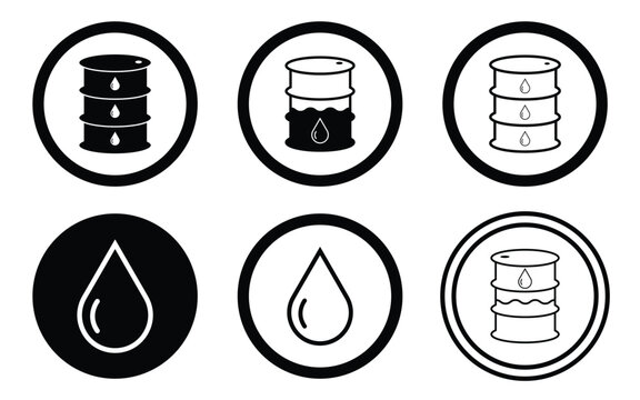 Oil Barrel and Oil Drop Icon Set Black Vector Illustration