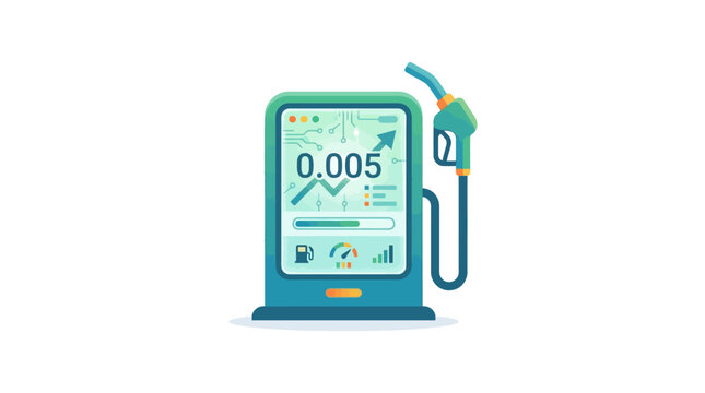 Cryptocurrency gas fee meter pump showing rising transaction costs in blockchain flat vector illustration