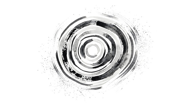 Concentric enso circles ripple outward mimicking water rings in monochrome shades as a PNG isolated transparent background graphic