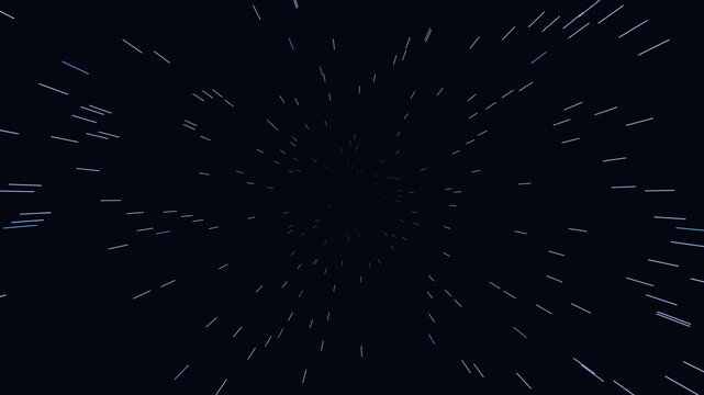 Hyperspace warp streaks. Seamless looping 4K animation of stars streaking outward at warp speed.