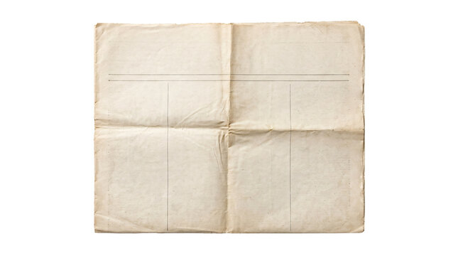 Vintage folded blank newspaper template with aged paper texture isolated on transparent background