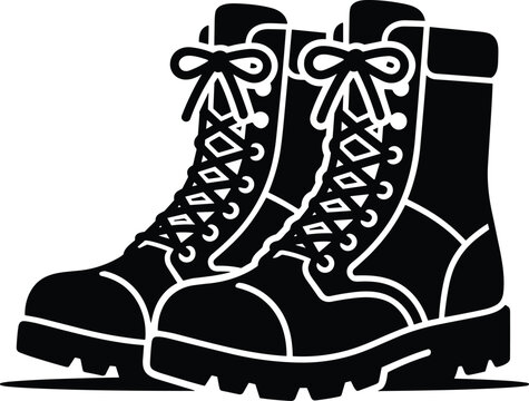 Military tactical combat boots vector illustration for outdoor hiking adventure gear uniform apparel branding and footwear store logos