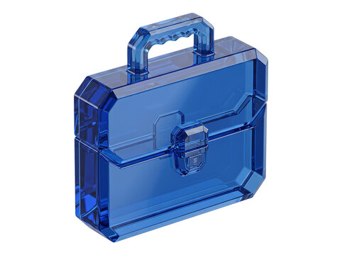Blue translucent glass briefcase tool box with metal latch and handle.