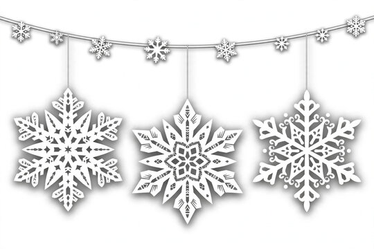 Paper snowflake garland flat vector illustration