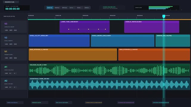 video editing timeline software interface audio waveform track timeline