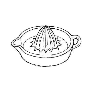 Manual citrus juicer sketch for fresh juice and healthy lifestyle illustrations.