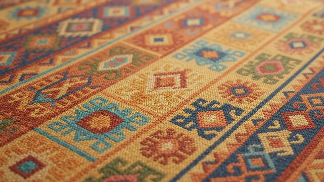 Vibrant Woven Fabric Celebrating Hispanic Heritage Month with Intricate Patterns