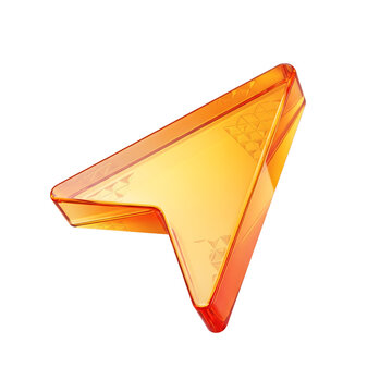 Orange crystal glass cursor arrow icon for modern user interface navigation.