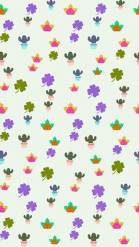 Pattern of Cacti, Clovers, and Holly Berries