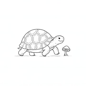 Cartoon tortoise walking near mushroom