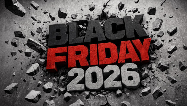 Black friday 2026 sale graphic with cracked wall effect and transparent background