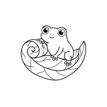 Cute cartoon frog sitting on a leaf