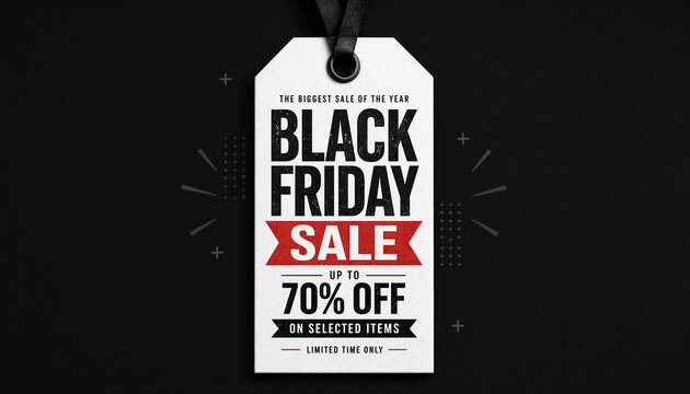 Black Friday sale price tag with 70 percent discount offer for retail marketing