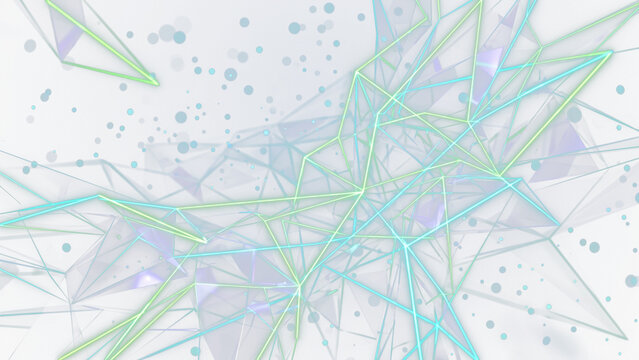 Interlocking glowing wireframe network and polygon mesh isolated on transparent