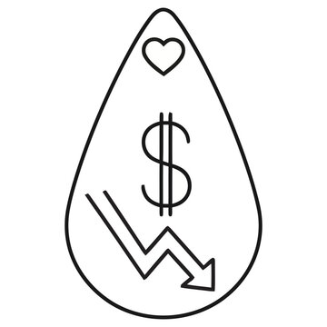 Dollar sign, heart, and down arrow icon