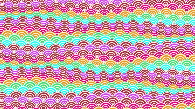 Vibrant Colorful Japanese Seigaiha Wave Pattern Seamless Loop Motion Background Video