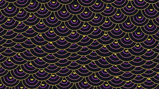 Luxury oriental abstract art deco pattern with gold geometric wave shapes on dark purple background