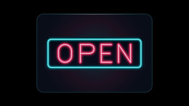 Six red and blue neon open signs on transparent background