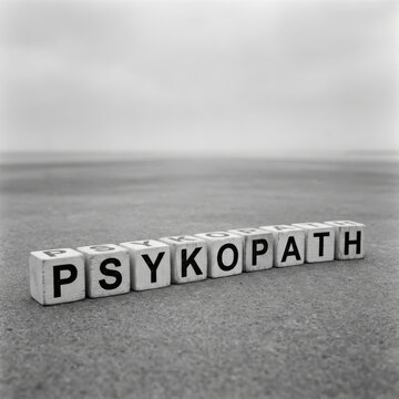 Psychopath word spelled out with letter blocks on a neutral background