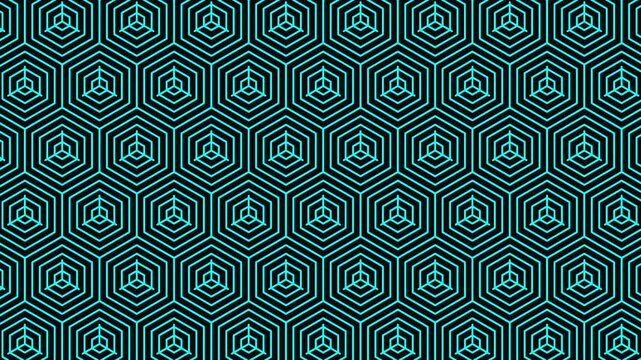 Abstract glowing teal hexagonal geometric pattern seamless loop motion background