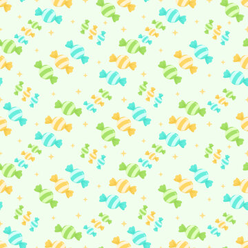 Colorful Pastel Candy Seamless Pattern with Cyan Yellow and Lime Green Sweets