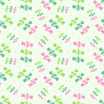 Cute Pastel Candy Seamless Pattern with Pink Mint Green and Lime Sweets