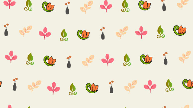 Stylized floral and leaf pattern with vases