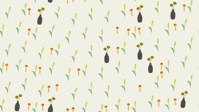 Stylized floral and mushroom pattern