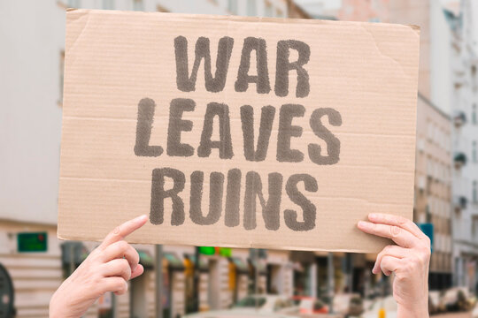 "War leaves ruins" Cities crumble after military pullouts. WAR. RUINS. CITY. ARMY. SOLDIERS.