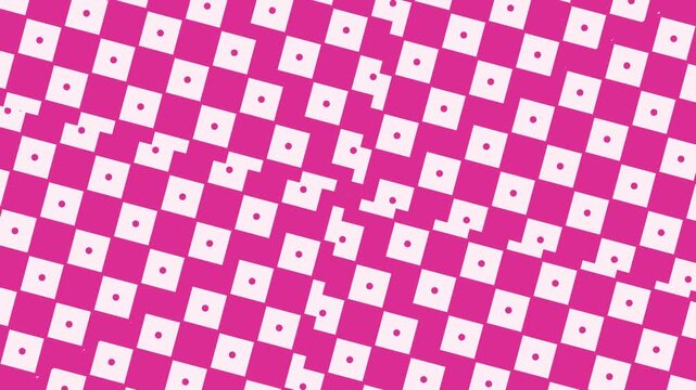 Abstract Pink and White Checkerboard Geometric Pattern with Glitch Motion Effect