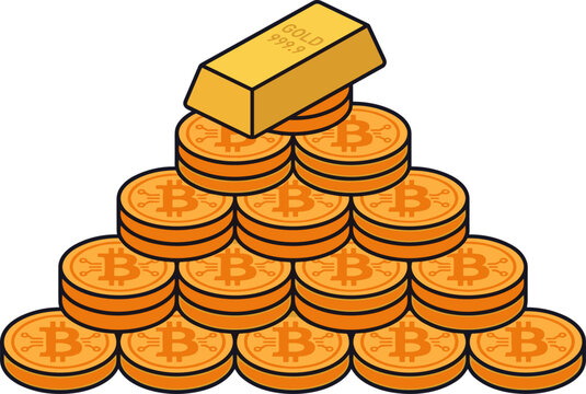 Flat vector illustration of stack of bitcoin coins, a simple clean design element isolated on a white background