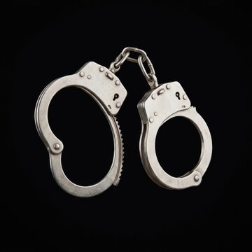 Metal Handcuffs Isolated on Black Background