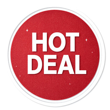 Red circular badge showing hot deal text isolated on clear background
