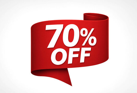 Red sale banner showing seventy percent off discount offer isolated design