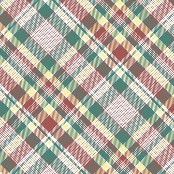 Diagonal Plaid Seamless Pattern Vector, Vintage Tweed Check Textured Background for Textile and Apparel Design